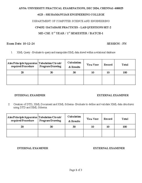 Database Practices-Anna Univ Lab Question - set 2 - Page 1 of 3 ANNA ...