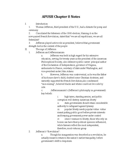 Apush Chapter 8 Notes - APUSH Chapter 8 Notes I. Introduction 1. Thomas ...