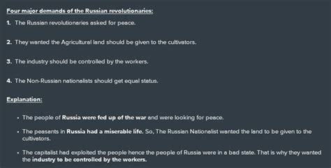 Describe the three major demands of Russian revolutionaries before the ...