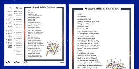 Firework Night Poem By Enid Blyton Differentiated Reading Comprehension