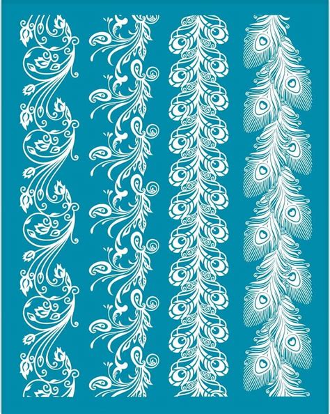 4x5 Inch 4 Style Peacock Feather Clay Stencils Paisley Silk Screen for ...