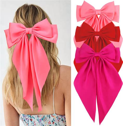 Amazon.com : Velscrun Hair Bows for Women Girls 3Pcs Pink Red Rose Red ...