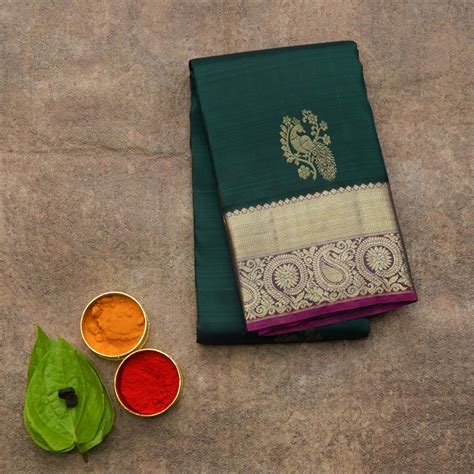 Bottle green silk saree – Priyangaa