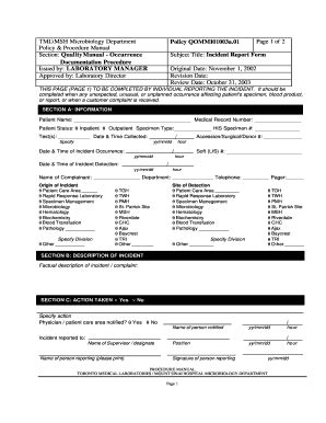 Fillable Online Incident Report Form QOMMI01003a - Department of ...