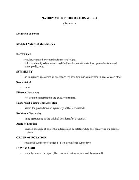 Mathematics in Modern World Midterm Reviewer - MATHEMATICS IN THE MODERN WORLD (Reviewer ...