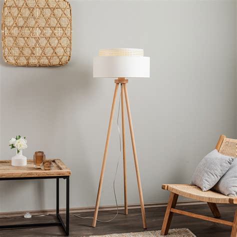 Boho floor lamp, tripod cream white/rattan | Lights.co.uk