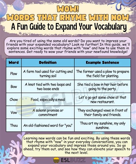 Words that Rhyme with Now to Expand Your Vocabulary - ESLBUZZ