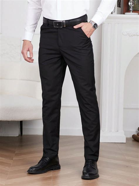 Manfinity Mode Men's Solid Color Suit Pants With Oblique Pockets, Belt ...