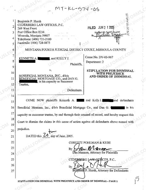 Montana Stipulation for Dismissal with Prejudice and Order of Dismissal ...