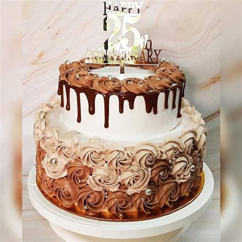 25th Anniversary Cream Cake 2 Tier | Yummycake