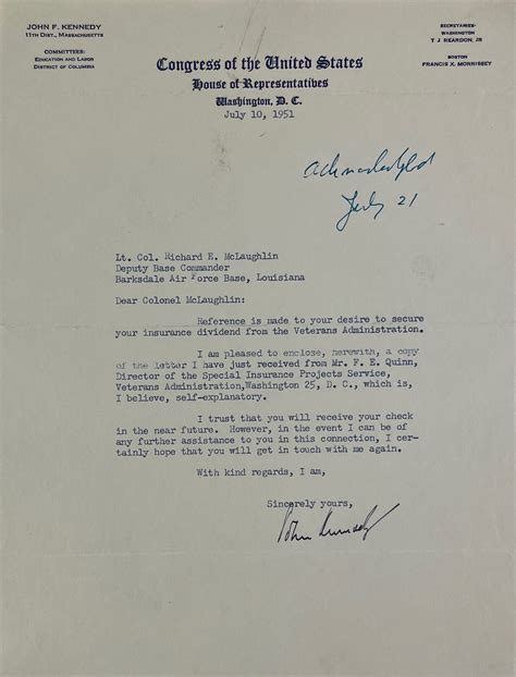 Lot Detail - John F. Kennedy Signed 1951 Typed Letter on Congressional ...