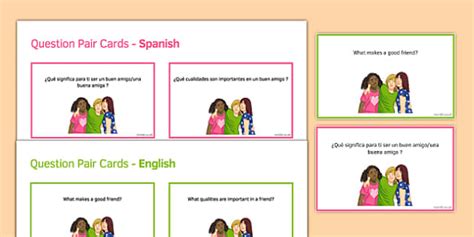 General Conversation Me, my Family & Friends Question Pair Cards Spanish