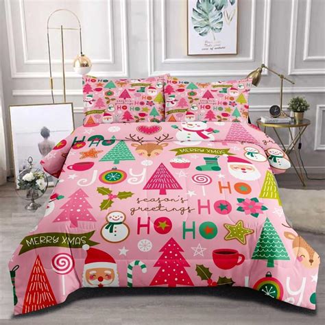Amazon.com: GRAT TIOC Pink Christmas Comforter Set Twin Size for Kids ...