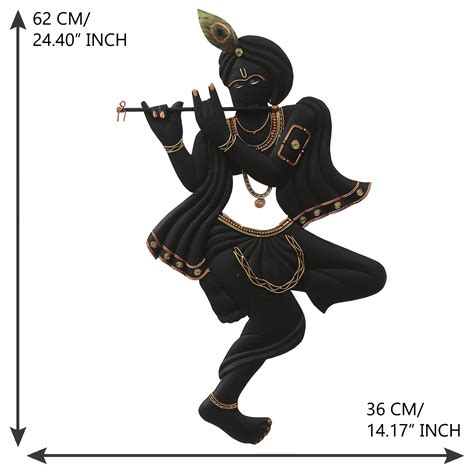 Black Lord Krishna Playing Flute Handcrafted Decorative Iron Wall ...