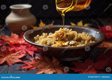 Golden Maple Syrup Drizzle on Oatmeal Stock Image - Image of golden ...