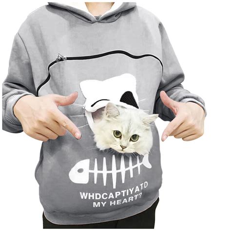 fartey Pet Carrier Hoodie For Women Casual Sweatshirt Animal Pouch Hood ...