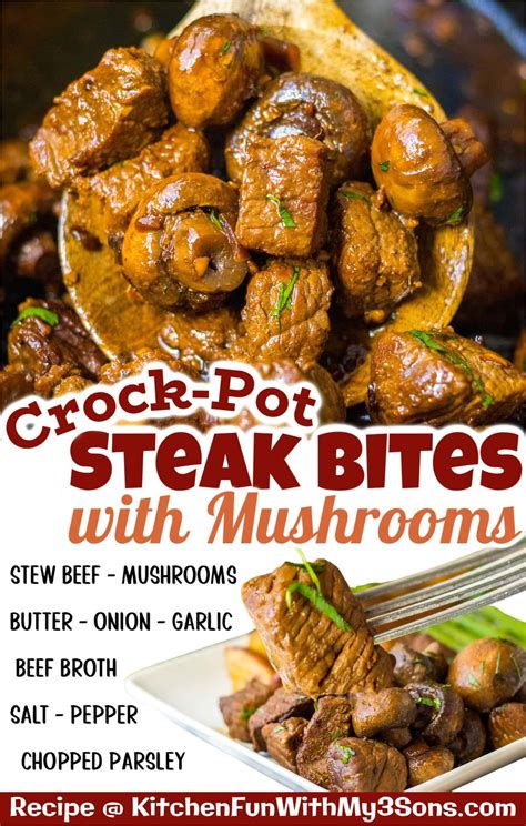 These Crockpot Steak Bites with Mushrooms are so savory and made with ...