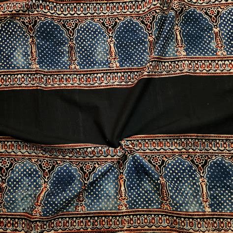 Pure Cotton Ajrak Black With Rust Blue Big Border Intricate Design Han ...
