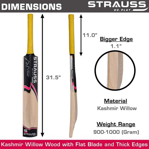 Strauss Cricket Bat | Edition: Stroke | Kashmir Willow | Size: 5 | Ten ...