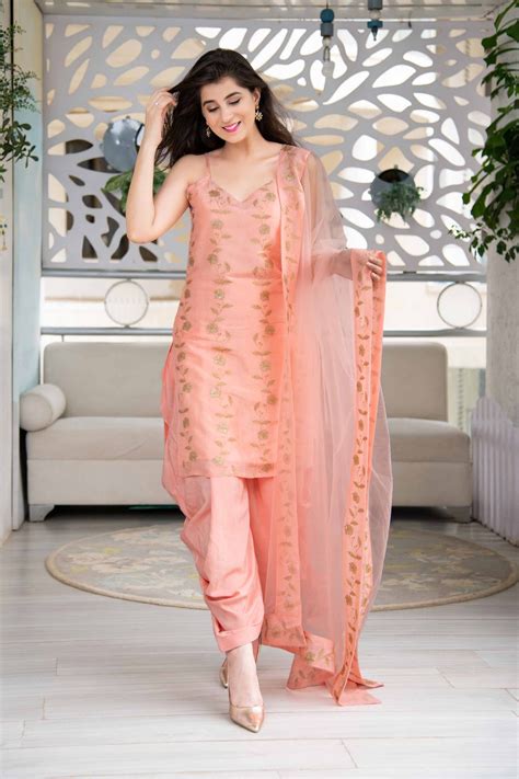 Buy online in India | Peach Sequence Work Patiala Set | Label Shaurya ...