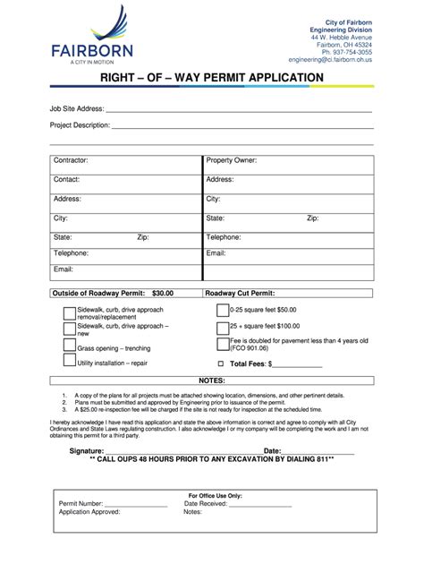 Fillable Online Right-of-Way Permit Application - City of Fairborn Fax ...