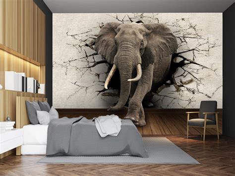Amazon.com: Cliouar Wall Mural 3D Wallpaper Decoration - Elephant ...