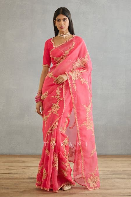 Buy Pink Silk Organza Embroidery Gul Kand Daavya Saree For Women by ...