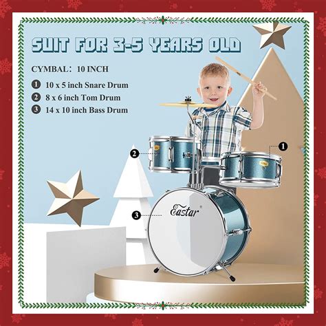 Buy Eastar 14 Drum Set for Kids, 3-Piece with Bass Tom Snare ...