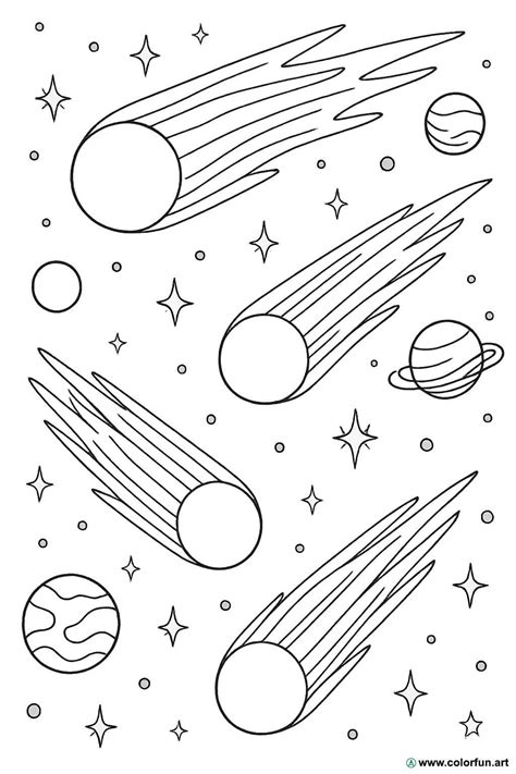 Coloring page of comets in space Download or Print for free
