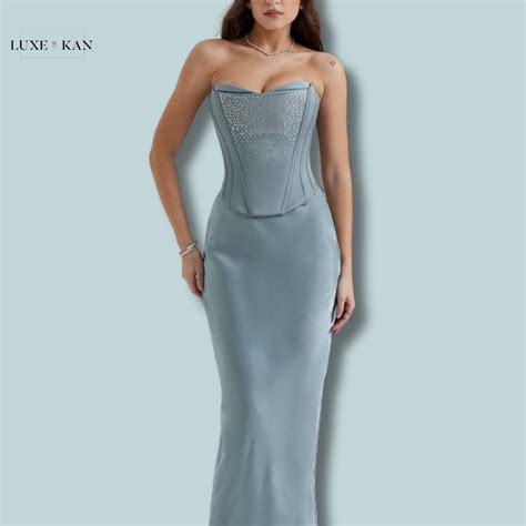 House of CB NASTASSIA COOL BLUE EMBELLISHED SATIN CORSET – Luxe by Kan