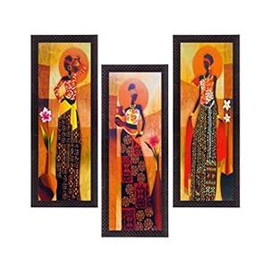 eCraftIndia Set Of 3 Tribal Village Ladies Paintings Digital Printed ...