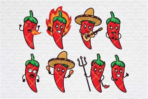 8 Cute Chili Pepper Emoji Bundle: SVG Files of Funny Hot Chili With ...