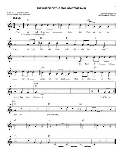 Gordon Lightfoot - The Wreck Of The Edmund Fitzgerald sheet music