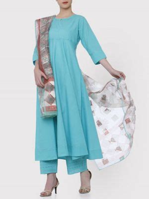 Buy Naina Arunima Blue Palazzo With Temple Sunflower Printed Dupatta ...