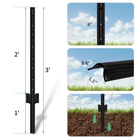 Snapklik.com : Metal Fence Post 3 Feet Black, Pack Of 8, T Posts For ...