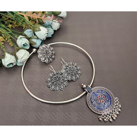 Akruti Collection Oxidised Plated Necklace Set – JewelEMarket