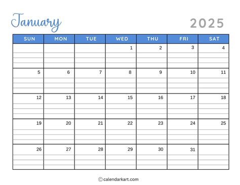 Free Printable Calendar with Lines 2025 | Calendars 2025