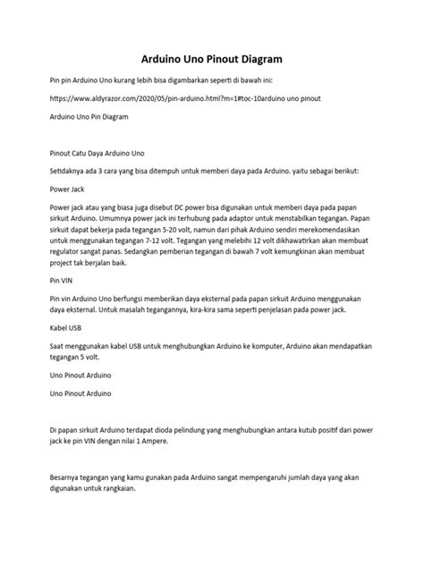 Arduino Uno Pinout Diagram | PDF