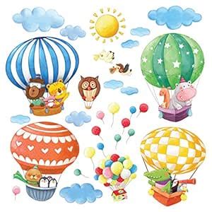 Decowall, DM-1406B, Animal Hot Air Balloons Wall Stickers : Amazon.in ...
