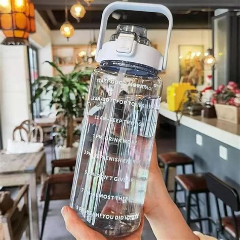 kevriz 2L Capacity Belt Straw Transparent Motivational Water Bottle for ...