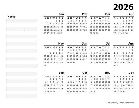 Year Long Calendar 2026 Printable
