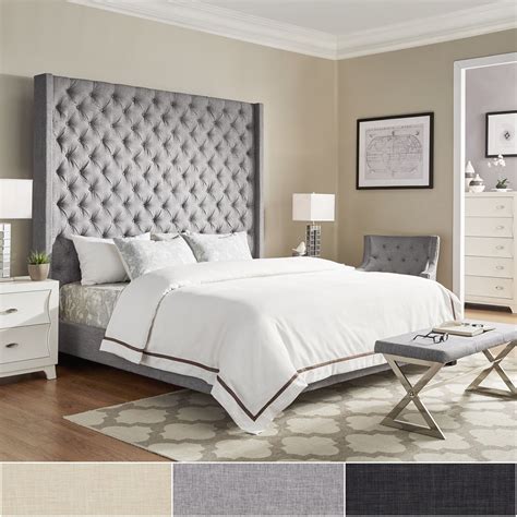 Naples Wingback Button Tufted 84-Inch High Headboard Platform Bed by ...