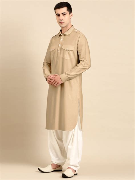 Beige fine Cotton Pathani with Salwar | The Ethnic Co