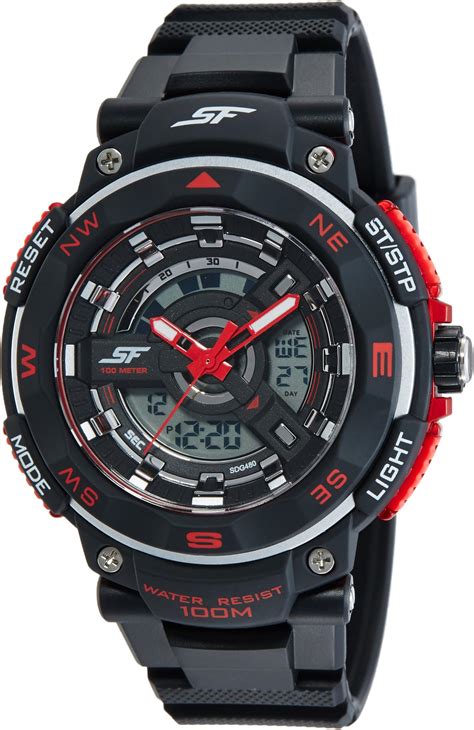 SF Quartz Analog Digital Black Dial Plastic Strap Watch for Men ...