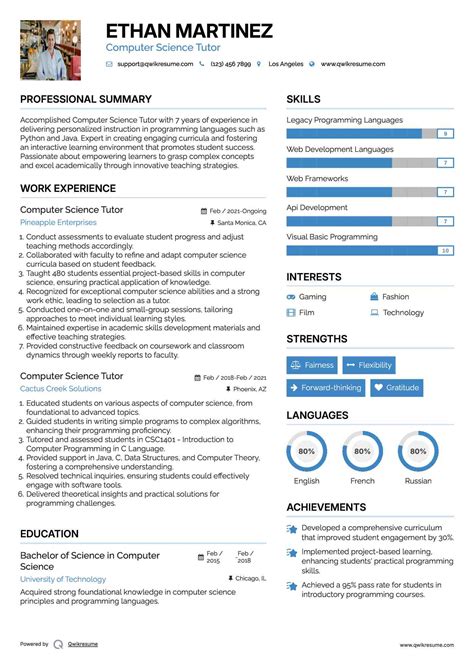 Image result for Computer Science Tutor CV
