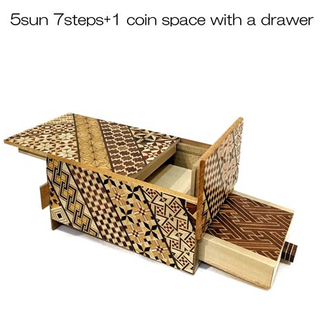 Himitsubako puzzle box 5sun 7steps+1 coin space with a drawer | MA by ...