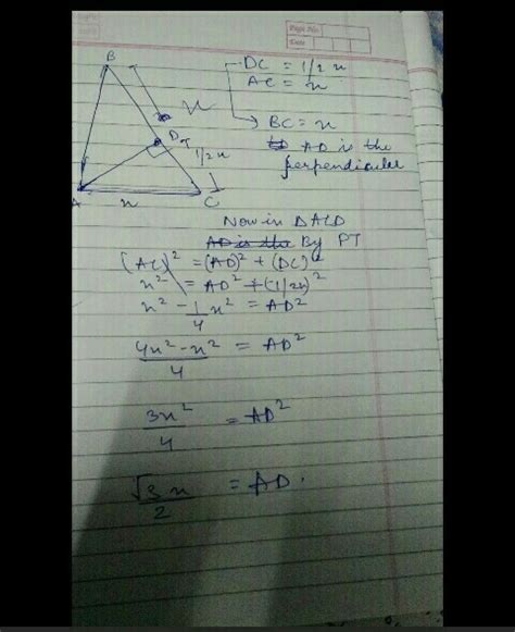 in an equilateral triangle abc if ad is perpendicular to bc and BC = x ...