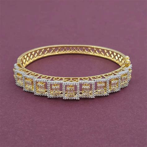 444923 American Diamond Openable kada with Rhodium Plating 2 Tone Plat ...