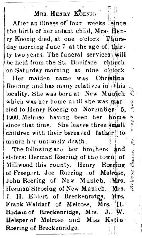 Obituary from her cemetery record, Saint Marys Cemetery Melrose Stearns ...