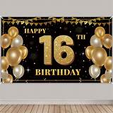 Buy TZSS Large Happy 16th Birthday Party Decoration Banner, Black and ...